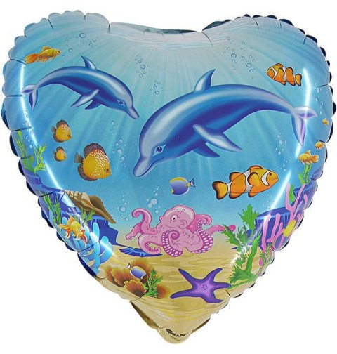 Balon Foliowy w kształcie serca z Delfinami - 46 cm Grabo Balon Foliowy w kształcie serca z Delfinami - 46 cm Grabo
