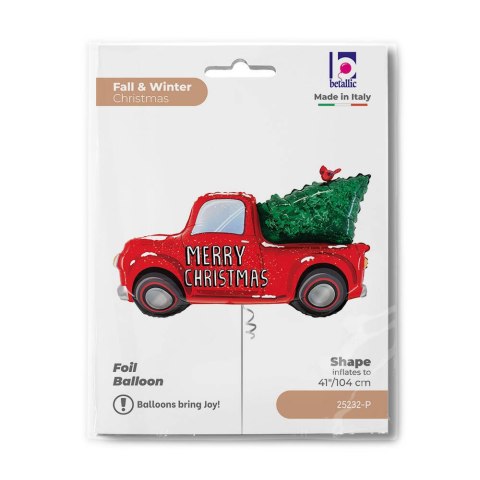 Balon foliowy, Świąteczne Auto, Wesołych Świąt z choinką, 104cm Balon foliowy, Świąteczne Auto, Wesołych Świąt z choinką, 104cm