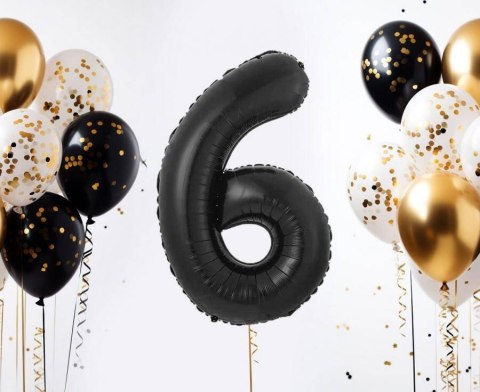 Balon foliowy, cyfra 6, czarne matowe, 85 cm Balon foliowy, cyfra 6, czarne matowe, 85 cm