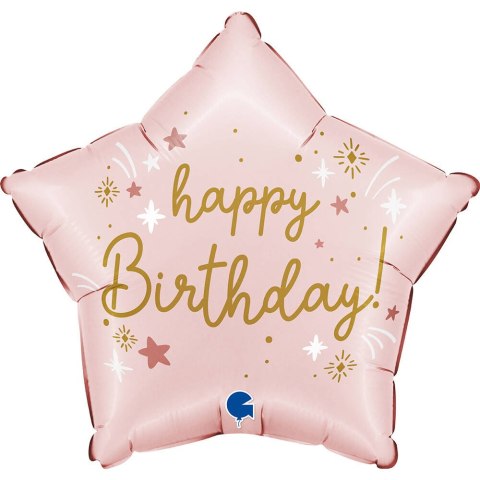 Balon foliowy- różowa, gwiazdka Happy Birthday, 45cm Balon foliowy- różowa, gwiazdka Happy Birthday, 45cm