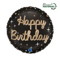 Balon foliowy, Okrągły, Czarny, 46 cm, Urodziny, Happy Birthday