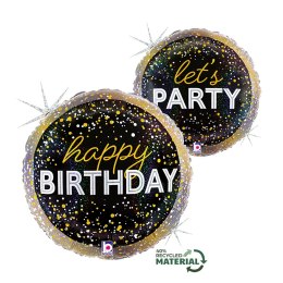 Balon foliowy urodzinowy, Czarny 46 cm, Metallic Birthday Party