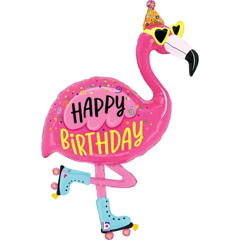 Balon foliowy urodzinowy Flaming Happy Birthday, Różowy, 106 cm Balon foliowy urodzinowy Flaming Happy Birthday, Różowy, 106 cm