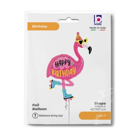 Balon foliowy urodzinowy Flaming Happy Birthday, Różowy, 106 cm Balon foliowy urodzinowy Flaming Happy Birthday, Różowy, 106 cm