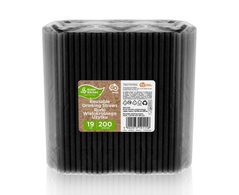 Rurki słomki wielokrotnego użytku, czarne, 7,5x190 mm, 200 szt. Rurki słomki wielokrotnego użytku, czarne, 7,5x190 mm, 200 szt.