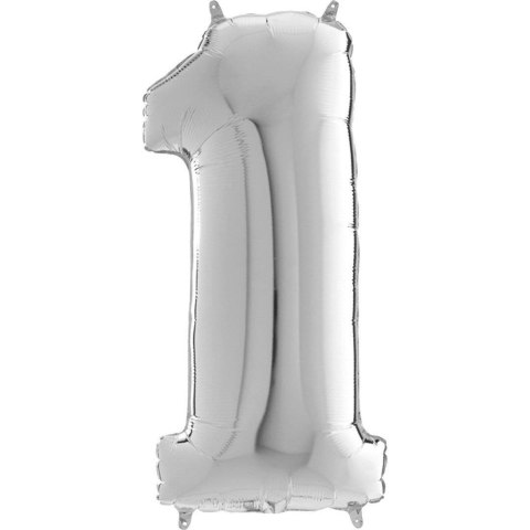 Balon foliowy Cyfra 1 Srebrna - 102 cm Grabo Balon foliowy Cyfra 1 Srebrna - 102 cm Grabo
