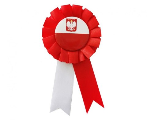 Kotylion narodowy biało-czerwony z godłem 7,5 cm Kotylion narodowy biało-czerwony z godłem 7,5 cm