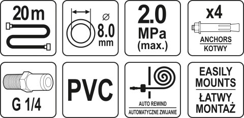 PRZEWÓD PNEUMATYCZNY NA ZWIJAKU AUTOMATYCZNYM 8MM 20M YATO