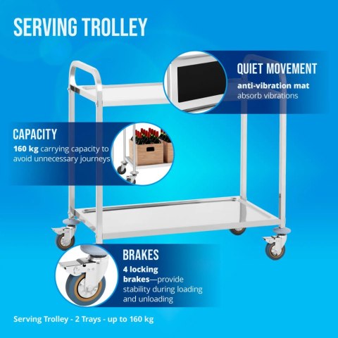 Wózek kelnerski 2 półkowy za stali nierdzewnej Wózek kelnerski 2 półkowy za stali nierdzewnej