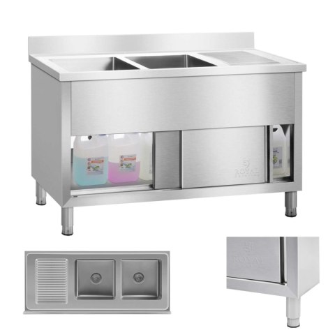 Zlewozmywak zlew gastronomiczny przemysłowy 2-komorowy na podstawie 140cm Royal Catering Zlewozmywak zlew gastronomiczny przemysłowy 2-komorowy na podstawie 140cm Royal Catering