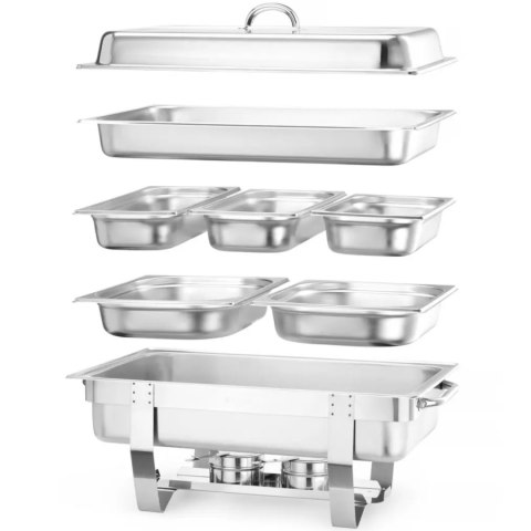 Podgrzewacz do potraw na pastę świeczki stalowy GN 1/1 - DUŻY ZESTAW
