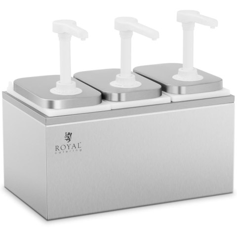 Dyspenser dozownik potrójny do sosów z pompką ze stali nierdzewnej 3 x 2 l Dyspenser dozownik potrójny do sosów z pompką ze stali nierdzewnej 3 x 2 l