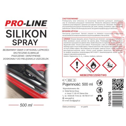 Silikon smar w sprayu do pielegnacji uszczelek PRO-LINE 500ml Silikon smar w sprayu do pielegnacji uszczelek PRO-LINE 500ml