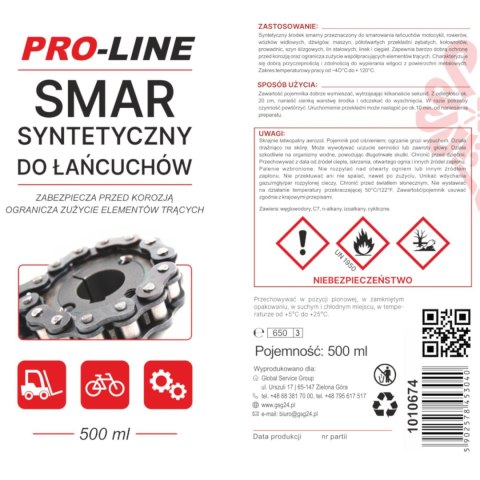 Syntetyczny smar do łańcuchów PRO-LINE spray 500ml Syntetyczny smar do łańcuchów PRO-LINE spray 500ml
