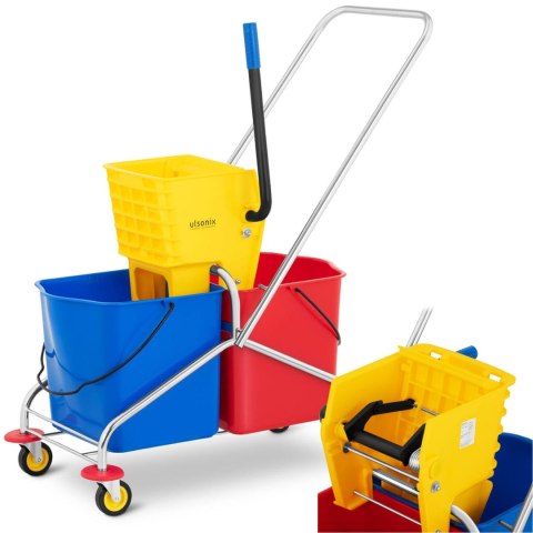 Wózek do mycia podłóg z prasą wyciskarką do mopa dwa wiadra 2 x 24 l Wózek do mycia podłóg z prasą wyciskarką do mopa dwa wiadra 2 x 24 l