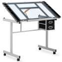 Biurko stół kreślarski szklany mobilny z szufladami do rysowania szkicowania 104x60 cm Biurko stół kreślarski szklany mobilny z szufladami do rysowania szkicowania 104x60 cm