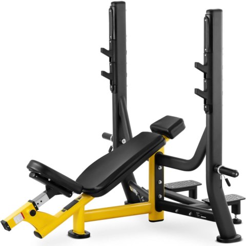Ławka ławeczka treningowa skośna pod sztangę do wyciskania głową w górę czarno-żółta Ławka ławeczka treningowa skośna pod sztangę do wyciskania głową w górę czarno-żółta