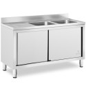 Zlew basen gastronomiczny dwukomorowy z szafką z drzwiami przesuwnymi 140 x 70 x 95 cm Zlew basen gastronomiczny dwukomorowy z szafką z drzwiami przesuwnymi 140 x 70 x 95 cm