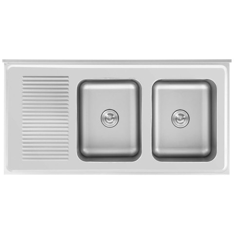 Zlew basen gastronomiczny dwukomorowy z szafką z drzwiami przesuwnymi 140 x 70 x 95 cm Zlew basen gastronomiczny dwukomorowy z szafką z drzwiami przesuwnymi 140 x 70 x 95 cm