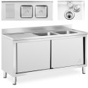 Zlew basen gastronomiczny dwukomorowy z szafką z drzwiami przesuwnymi 160 x 60 x 95 cm Zlew basen gastronomiczny dwukomorowy z szafką z drzwiami przesuwnymi 160 x 60 x 95 cm