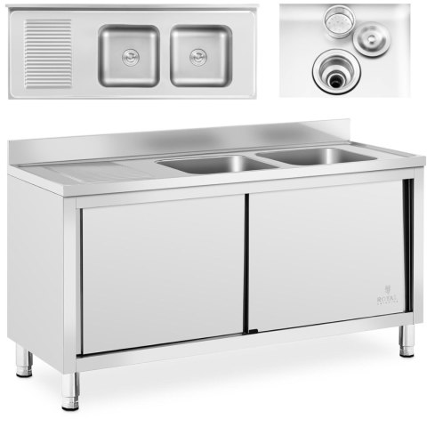 Zlew basen gastronomiczny dwukomorowy z szafką z drzwiami przesuwnymi 160 x 60 x 95 cm Zlew basen gastronomiczny dwukomorowy z szafką z drzwiami przesuwnymi 160 x 60 x 95 cm