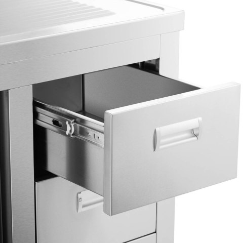 Zlew basen gastronomiczny dwukomorowy z szafką z drzwiami przesuwnymi szufladami stalowy 160 x 60 x 95 cm Zlew basen gastronomiczny dwukomorowy z szafką z drzwiami przesuwnymi szufladami stalowy 160 x 60 x 95 cm