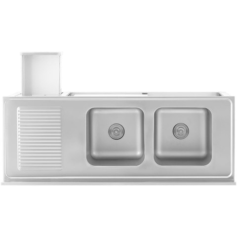 Zlew basen gastronomiczny dwukomorowy z szafką z drzwiami przesuwnymi szufladami stalowy 160 x 60 x 95 cm Zlew basen gastronomiczny dwukomorowy z szafką z drzwiami przesuwnymi szufladami stalowy 160 x 60 x 95 cm