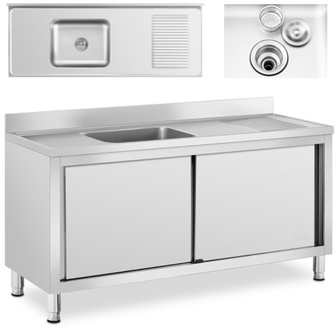 Zlew basen gastronomiczny jednokomorowy z szafką z drzwiami przesuwnymi 160 x 60 x 94.5 cm Zlew basen gastronomiczny jednokomorowy z szafką z drzwiami przesuwnymi 160 x 60 x 94.5 cm