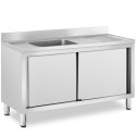 Zlew basen gastronomiczny jednokomorowy z szafką z drzwiami przesuwnymi lewy 140 x 60 x 94.5 cm Zlew basen gastronomiczny jednokomorowy z szafką z drzwiami przesuwnymi lewy 140 x 60 x 94.5 cm