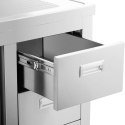 Zlew basen gastronomiczny jednokomorowy z szafką z drzwiami przesuwnymi szufladami stalowy 100 x 60 x 94.5 cm Zlew basen gastronomiczny jednokomorowy z szafką z drzwiami przesuwnymi szufladami stalowy 100 x 60 x 94.5 cm