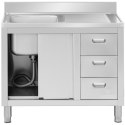 Zlew basen gastronomiczny jednokomorowy z szafką z drzwiami przesuwnymi szufladami stalowy 100 x 60 x 94.5 cm Zlew basen gastronomiczny jednokomorowy z szafką z drzwiami przesuwnymi szufladami stalowy 100 x 60 x 94.5 cm