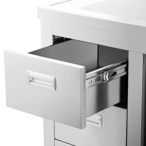 Zlew basen gastronomiczny jednokomorowy z szafką z drzwiami przesuwnymi szufladami stalowy 120 x 60 x 94 cm Zlew basen gastronomiczny jednokomorowy z szafką z drzwiami przesuwnymi szufladami stalowy 120 x 60 x 94 cm