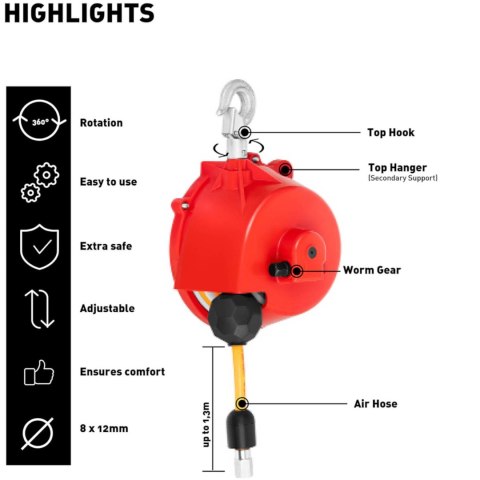 Balanser linkowy odciążnik z wężem pneumatycznym 3,5 - 5 kg 1,3 m Balanser linkowy odciążnik z wężem pneumatycznym 3,5 - 5 kg 1,3 m