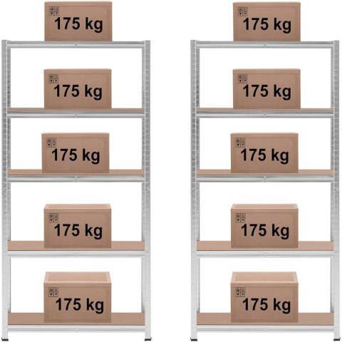 Regał magazynowy metalowy 5 półek 875 kg 90 x 30 x 180 cm szary 2 szt. Regał magazynowy metalowy 5 półek 875 kg 90 x 30 x 180 cm szary 2 szt.