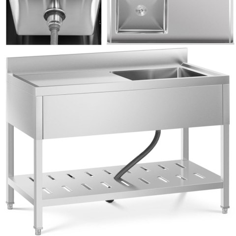 Zlew basen gastronomiczny jednokomorowy z półką i rantem prawy 120 x 60 x 94,5 cm Zlew basen gastronomiczny jednokomorowy z półką i rantem prawy 120 x 60 x 94,5 cm