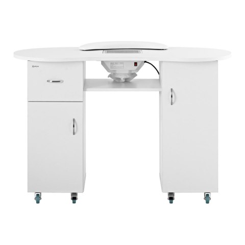 Biurko stolik do manicure kosmetyczny z pochłaniaczem pyłu i szafkami na kółkach 120x50x80 cm biały Biurko stolik do manicure kosmetyczny z pochłaniaczem pyłu i szafkami na kółkach 120x50x80 cm biały