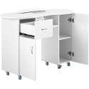 Biurko stolik do manicure kosmetyczny z pochłaniaczem pyłu i szafkami na kółkach 120x50x80 cm biały Biurko stolik do manicure kosmetyczny z pochłaniaczem pyłu i szafkami na kółkach 120x50x80 cm biały