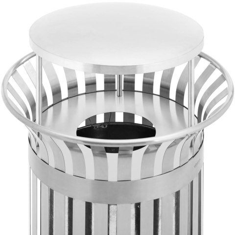 Kosz na odpady śmieci miejski zewnętrzny okrągły z daszkiem 23 l STAL srebrny Kosz na odpady śmieci miejski zewnętrzny okrągły z daszkiem 23 l STAL srebrny