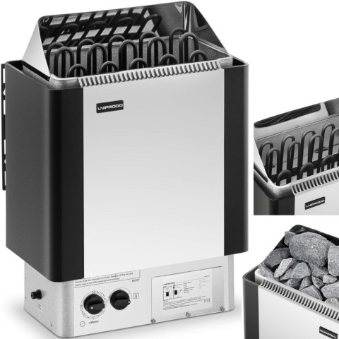 Piec do sauny elektryczny z wbudowanym sterowaniem 9-13 m3 do 110C 400 V 9 kW srebrno-czarny Piec do sauny elektryczny z wbudowanym sterowaniem 9-13 m3 do 110C 400 V 9 kW srebrno-czarny