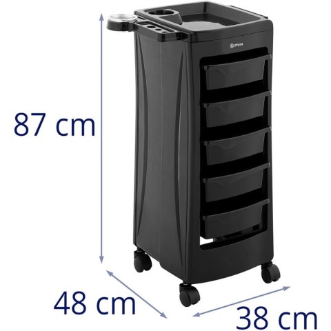 Wózek pomocnik fryzjerski z uchwytem na suszarkę 5 szuflad półka 485 x 380 mm Wózek pomocnik fryzjerski z uchwytem na suszarkę 5 szuflad półka 485 x 380 mm