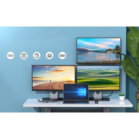 Adapter HUB wielofunkcyjny z wyświetlaczem USB-C USB-A VGA AUX SD TF 12w1 szary Adapter HUB wielofunkcyjny z wyświetlaczem USB-C USB-A VGA AUX SD TF 12w1 szary