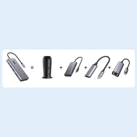 Adapter HUB wielofunkcyjny z wyświetlaczem USB-C USB-A VGA AUX SD TF 12w1 szary Adapter HUB wielofunkcyjny z wyświetlaczem USB-C USB-A VGA AUX SD TF 12w1 szary