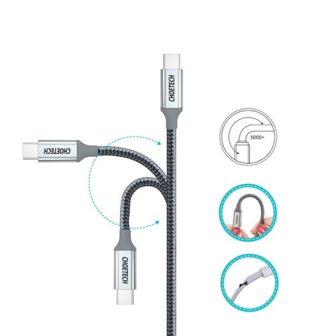 Kabel przewód USB Typ C - USB Typ C 5A 100W PowerDelivery 480Mbps 1.8 m szary Kabel przewód USB Typ C - USB Typ C 5A 100W PowerDelivery 480Mbps 1.8 m szary