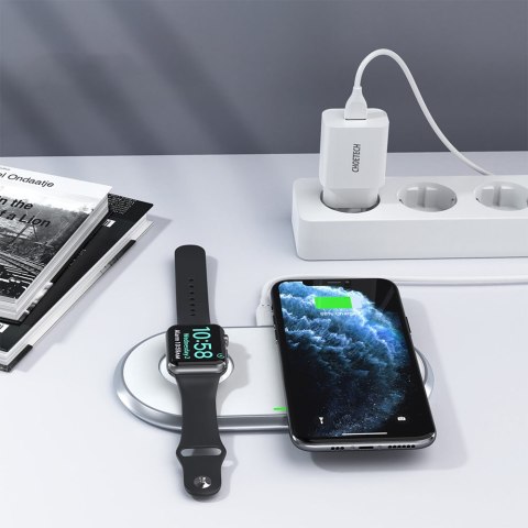 Ładowarka bezprzewodowa Qi 2w1 do smartfona Apple Watch ze stojakiem USB Typ C biały Ładowarka bezprzewodowa Qi 2w1 do smartfona Apple Watch ze stojakiem USB Typ C biały