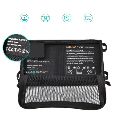 Ładowarka solarna słoneczna USB składana 19W 2xUSB czarna Ładowarka solarna słoneczna USB składana 19W 2xUSB czarna