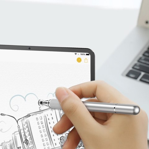 Dwustronny pojemnościowy rysik disc stylus + żelopis długopis srebrny Dwustronny pojemnościowy rysik disc stylus + żelopis długopis srebrny