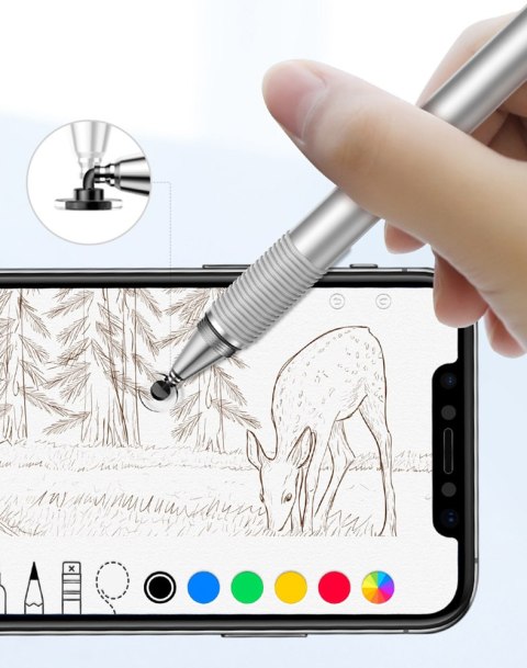 Dwustronny pojemnościowy rysik disc stylus + żelopis długopis srebrny Dwustronny pojemnościowy rysik disc stylus + żelopis długopis srebrny