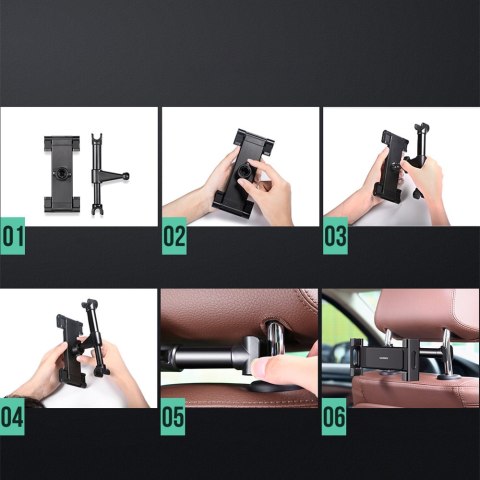 Samochodowy uchwyt do smartfona tableta mocowany do zagłówka czarny Samochodowy uchwyt do smartfona tableta mocowany do zagłówka czarny