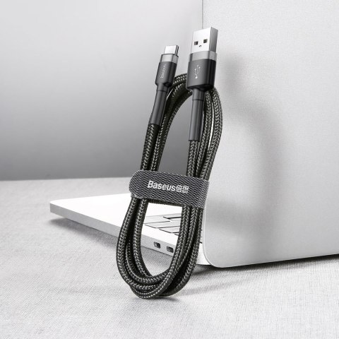 Wytrzymały elastyczny kabel przewód USB USB-C QC3.0 2A 2M czarno-szary Wytrzymały elastyczny kabel przewód USB USB-C QC3.0 2A 2M czarno-szary
