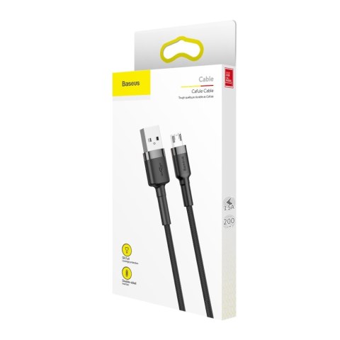Wytrzymały elastyczny kabel przewód USB microUSB 1.5A 2M czarno-szary Wytrzymały elastyczny kabel przewód USB microUSB 1.5A 2M czarno-szary